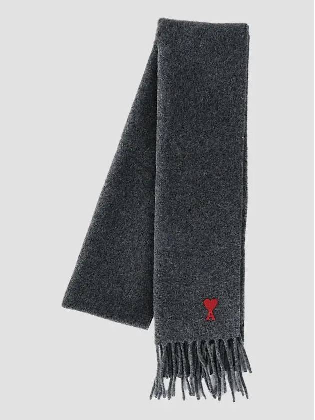 Small Heart Logo Wool Scarf Dark Grey - AMI - BALAAN 5