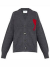 Heart Logo V Neck Wool Cardigan Heather Grey - AMI - BALAAN 2