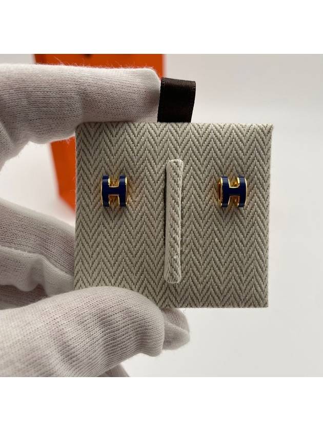 Mini Pop H Earrings Gold Bleu Saphir - HERMES - BALAAN 10