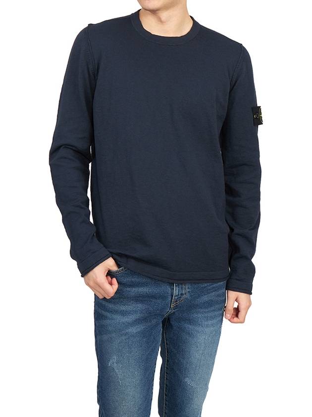 Logo Patch Crew Neck Cotton Nylon Knit Top Navy - STONE ISLAND - BALAAN 6