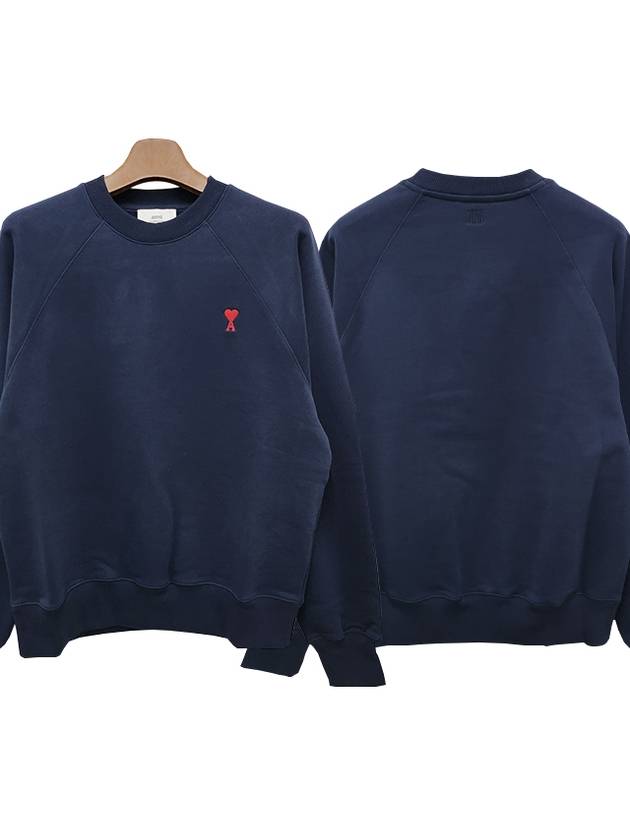 Heart Logo Organic Cotton Sweatshirt Navy - AMI - BALAAN 2