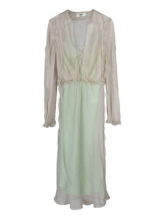 Chiffon Layered Silk Long Dress White - FENDI - BALAAN 2