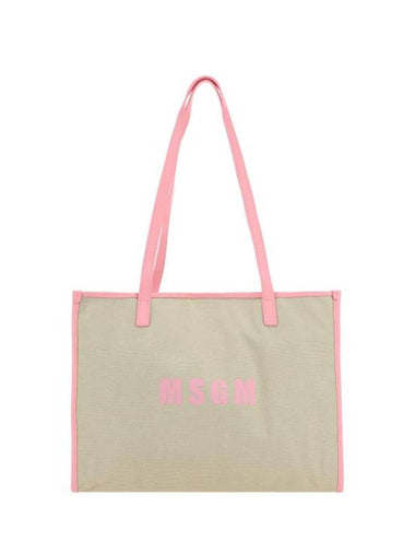 Medium Logo Print Calf Leather Tote Bag Pink Beige - MSGM - BALAAN 1