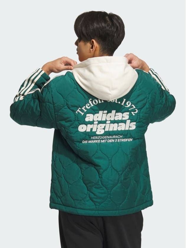 Classic Sports Fleece Quilted Hooded Jacket Green - ADIDAS - BALAAN 2