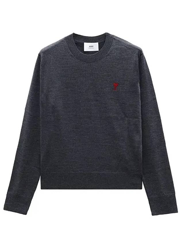 Heart Embroidered Logo Crew Neck Knit Top Heather Grey - AMI - BALAAN 2