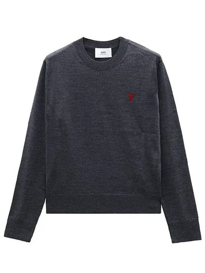 Heart Embroidered Logo Crew Neck Knit Top Heather Grey - AMI - BALAAN 2