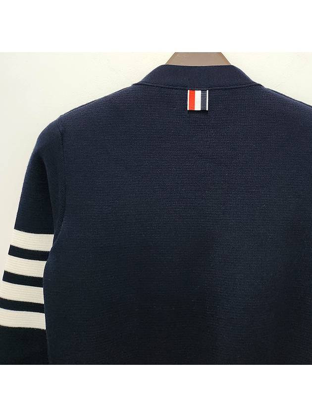 Milano Stitch 4 Bar Classic V Neck Fine Merino Wool Cardigan Navy - THOM BROWNE - BALAAN 8