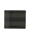 Check And Leather Half Wallet Charcoal - BURBERRY - BALAAN 2