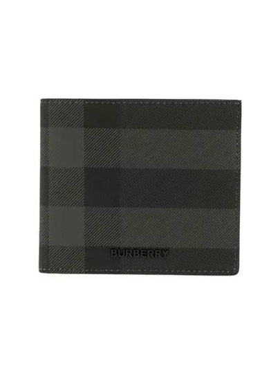 Check And Leather Half Wallet Charcoal - BURBERRY - BALAAN 2