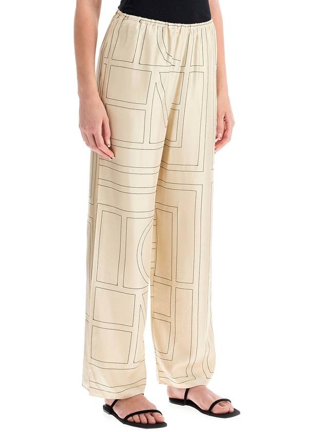 Silk Monogram Print Pyjamas Straight Pants Ivory - TOTEME - BALAAN 3