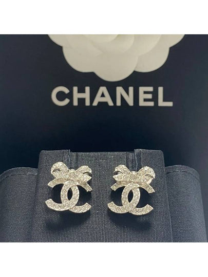 CC Logo Ribbon Metal Diamantes Crystal Earrings Silver - CHANEL - BALAAN 2