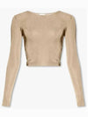 Rib Detail Viscose Crop Long Sleeve T-Shirt Beige - SAINT LAURENT - BALAAN 2