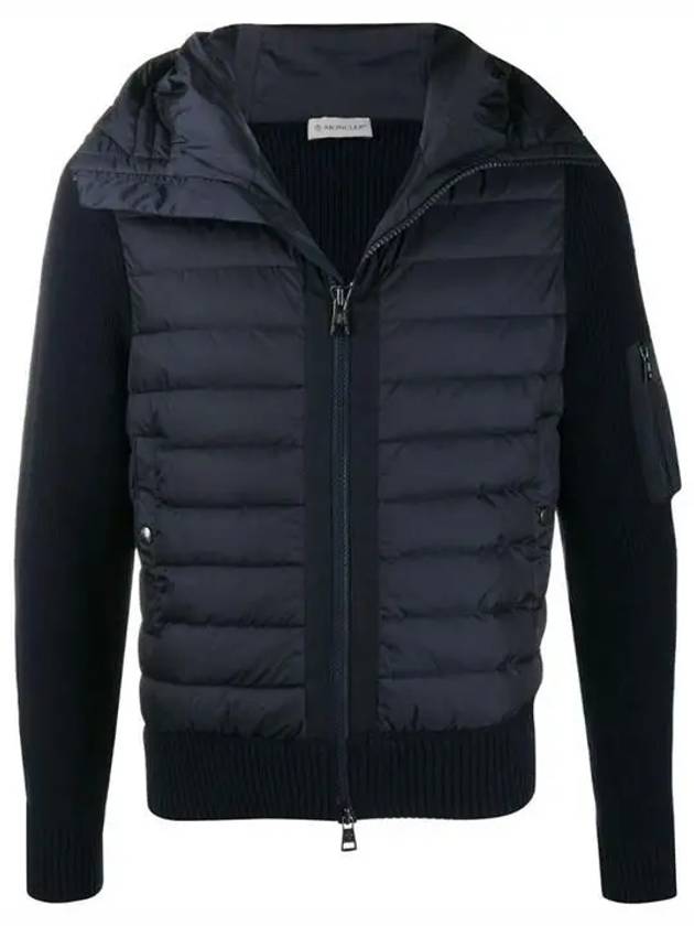 Logo Patch Padded Wool Cardigan Navy - MONCLER - BALAAN 2