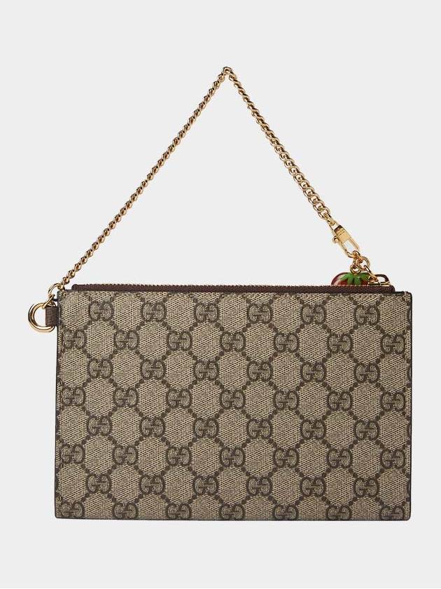 Double G Logo Patch Strawberry Clutch Bag Beige Brown - GUCCI - BALAAN 4