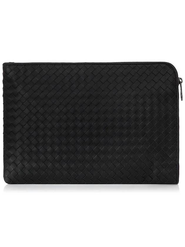 Intreciato Weaving Zipper Clutch Bag Black - BOTTEGA VENETA - BALAAN 2