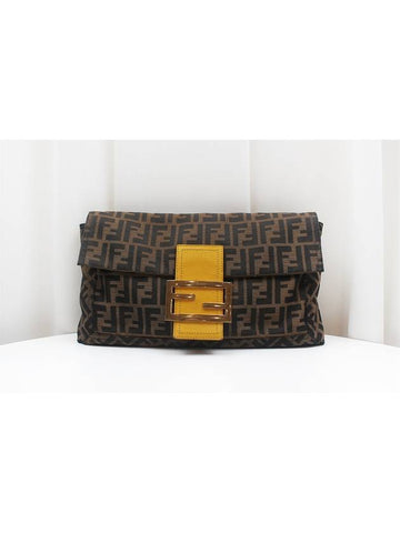 FF logo fabric baguette gold flap clutch 8BT180 - FENDI - BALAAN 1