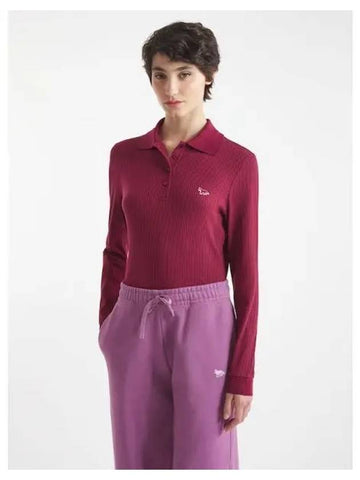 Women s Fine Wrinkle Long Sleeve T Shirt Polo Cherrywood Domestic Product GM0024081642874 - MAISON KITSUNE - BALAAN 1