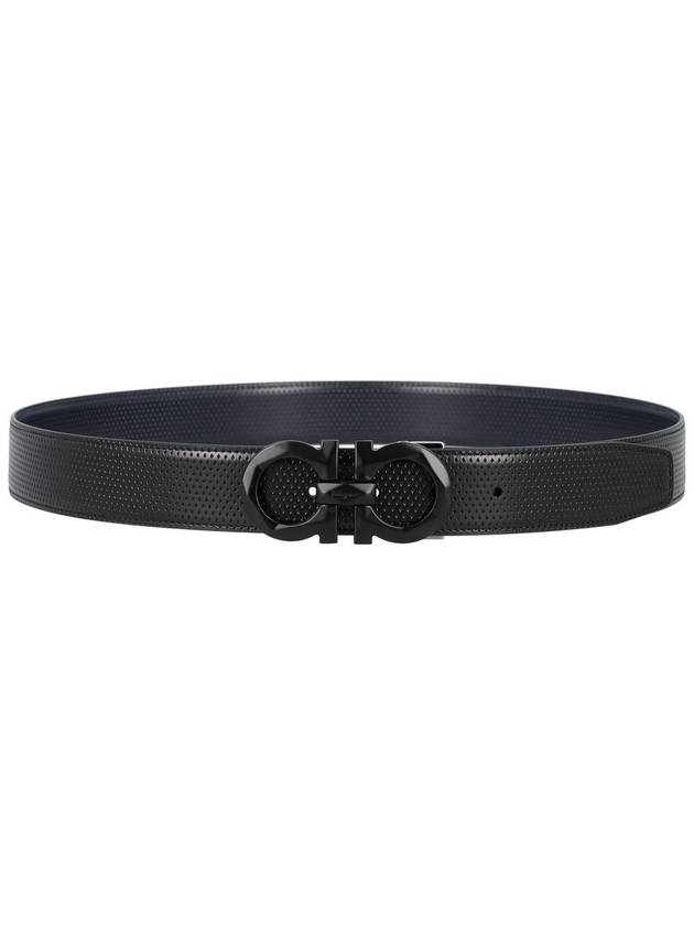 Gancini Buckle Reversible Leather Belt Navy Black - SALVATORE FERRAGAMO - BALAAN 3