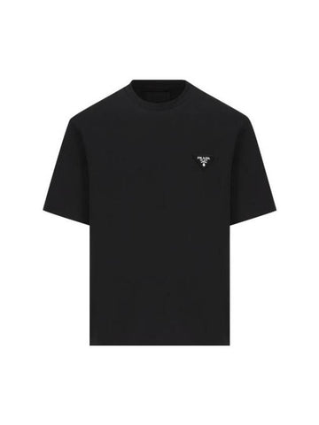 Triangular Logo Cotton Short Sleeve T-shirt Black - PRADA - BALAAN 1