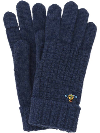 Embroidery Logo Basic Knit Wool Gloves Navy - VIVIENNE WESTWOOD - BALAAN 1