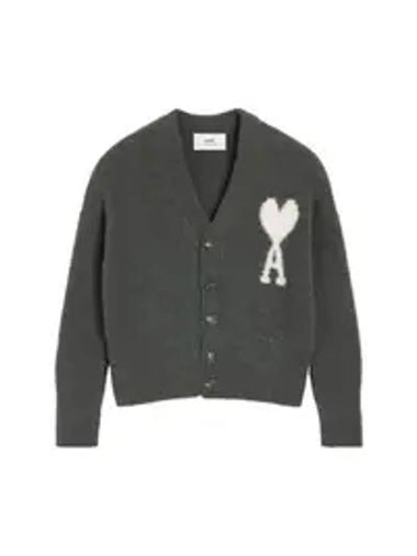 Intarsia Logo Knit Cardigan Dark Grey - AMI - BALAAN 1