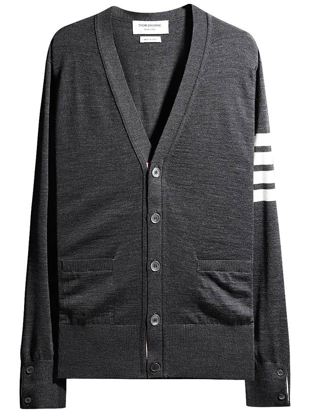 Men's Sustainable Classic Diagonal Wool Cardigan Dark Grey - THOM BROWNE - BALAAN 4