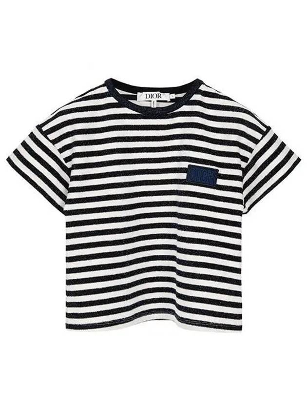 Metallic Stripe Logo Short Sleeve T-Shirt Navy - DIOR - BALAAN 2