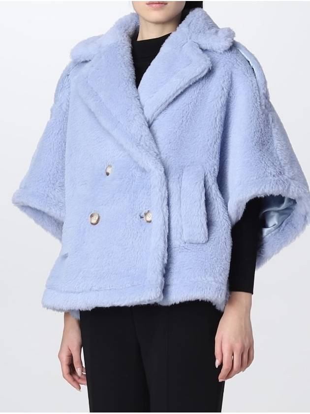 Women's Placido Teddy Bear Alpaca Wool Cape Blue - MAX MARA - BALAAN 6