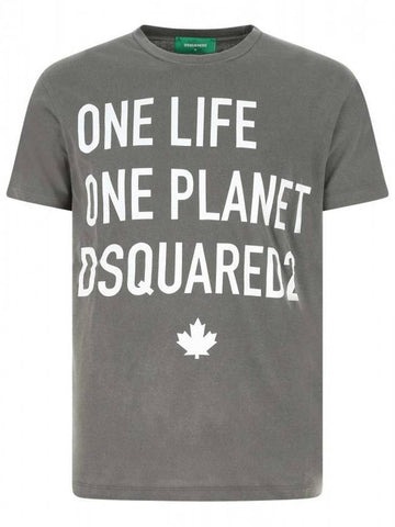 Men's One Life Logo Short Sleeve T-Shirt Gray - DSQUARED2 - BALAAN 1