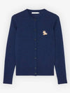 Chillax Fox Patch Crew Neck Wool Cardigan Navy Melange - MAISON KITSUNE - BALAAN 2