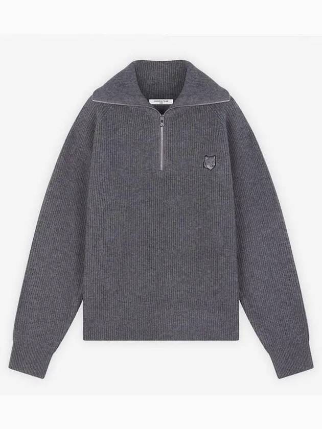 LM00807KT1093 Half zip up ribbed wool sweater gray - MAISON KITSUNE - BALAAN 1