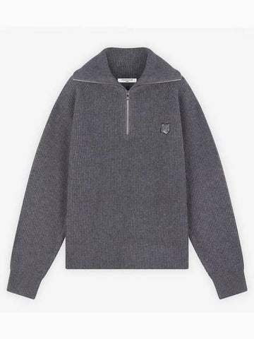 LM00807KT1093 Half zip up ribbed wool sweater gray - MAISON KITSUNE - BALAAN 1