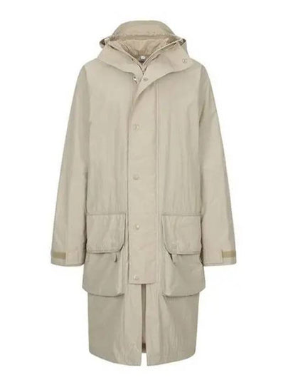 Technical Cotton Long Hooded Jacket Beige - BURBERRY - BALAAN 2