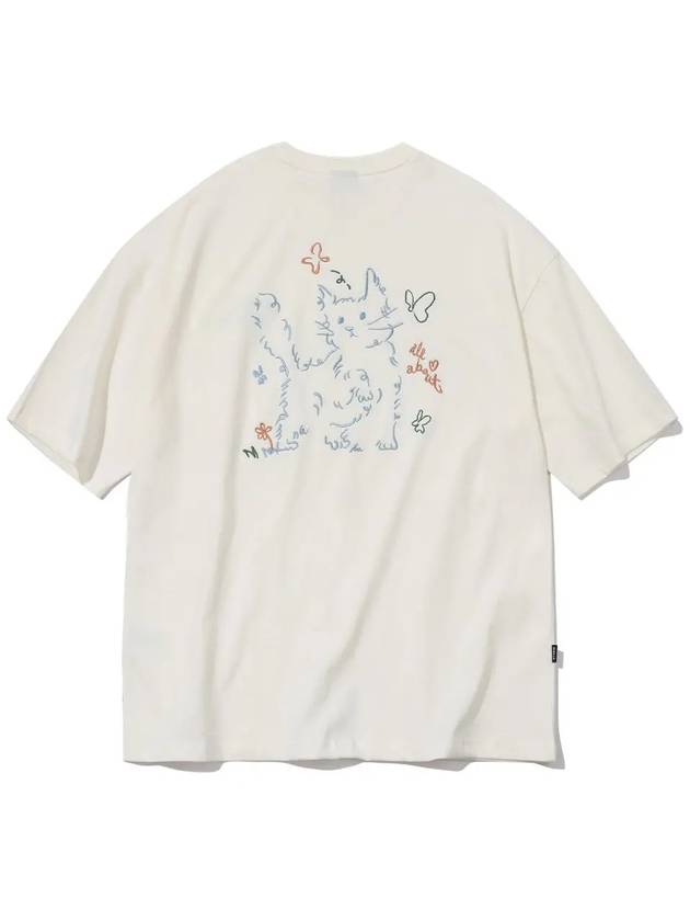 About Love Cat Embroidered Short Sleeve T Shirt Cream - CPGN STUDIO - BALAAN 3