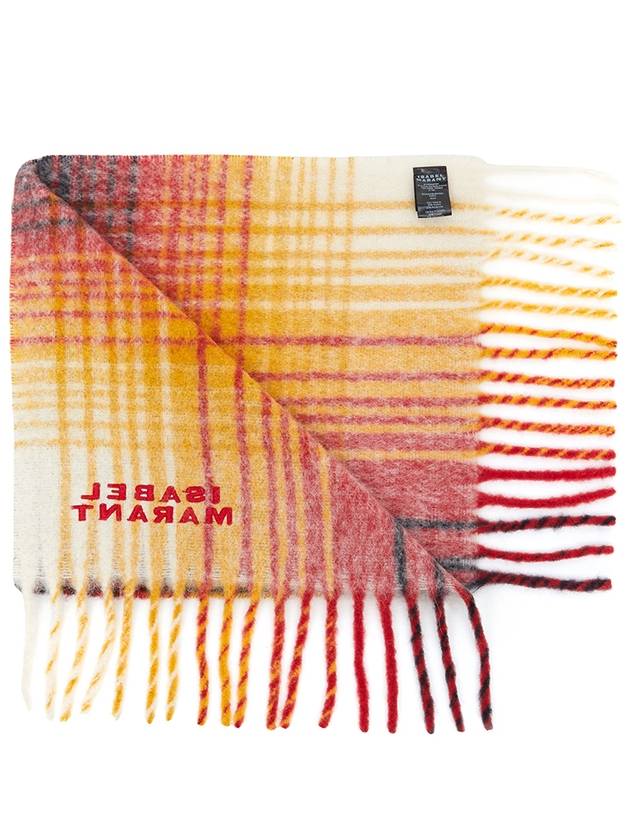 Firny Embroidery Logo Check Alpaca Muffler Orange - ISABEL MARANT - BALAAN 4