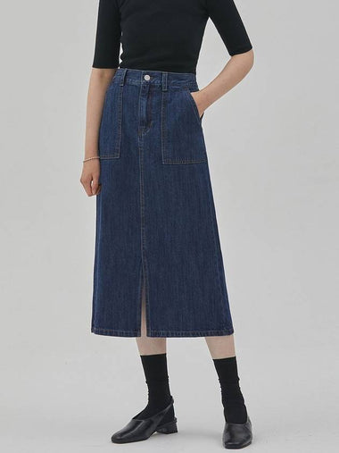 Denim Out Pocket Banding Skirt Indigo - RYUL+WAI: - BALAAN 1