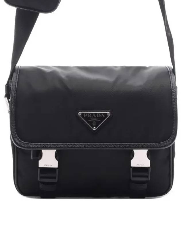 Triangle Logo Re-Nylon Saffiano Leather Cross Bag Black - PRADA - BALAAN 2