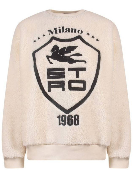 embroidered logo fleece sweatshirt beige - ETRO - BALAAN.