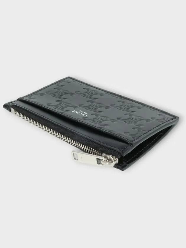 Zipper Calfskin Triomphe Embossed Card Wallet Black - CELINE - BALAAN 5