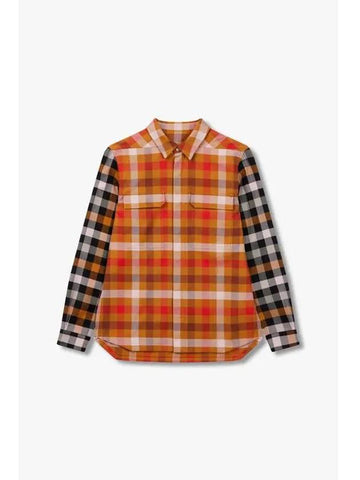 MEN Check Pattern Cotton Shirt Jacket Dark Orange - RICK OWENS - BALAAN 1