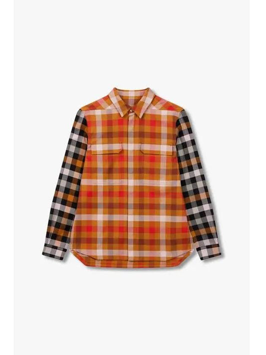 MEN Check Pattern Cotton Shirt Jacket Dark Orange - RICK OWENS - BALAAN 1