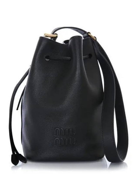 Logo Leather Bucket Bag Black - MIU MIU - BALAAN 2