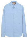 Embroidered Logo Cotton Poplin Long Sleeve Shirt Light Blue - GUCCI - BALAAN 2