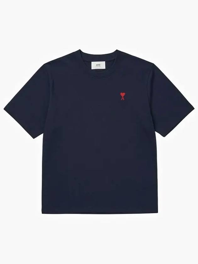 Small Heart Logo Boxy Fit Short Sleeve T-Shirt Navy - AMI - BALAAN 3