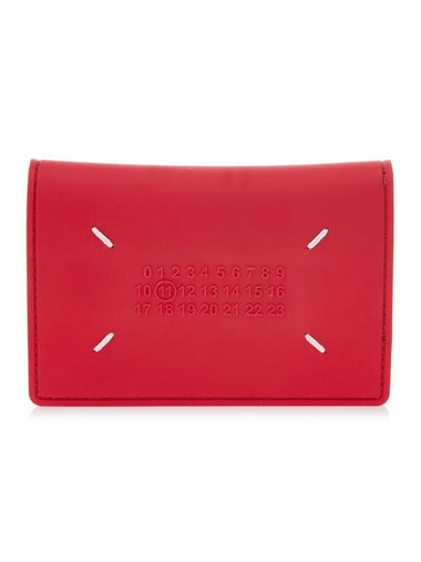 Stitched Rubber Leather Bifold Card Wallet Red - MAISON MARGIELA - BALAAN 1