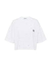 Embroidered Logo Crop Cotton Short Sleeved T-shirt White - MIU MIU - BALAAN 2