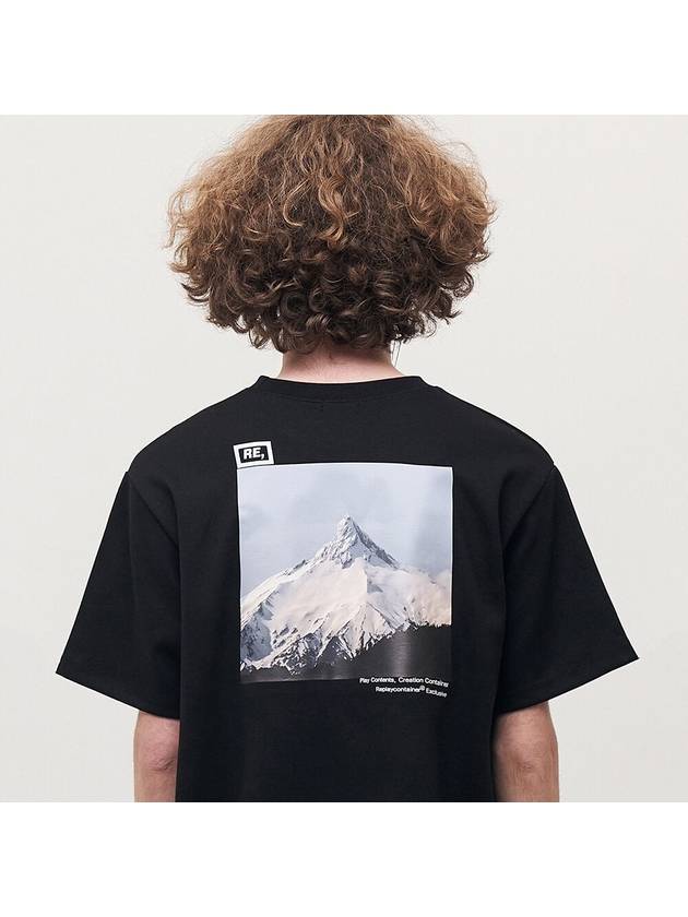 RE Square Campaign Snow Mountain Short Sleeve T-Shirt Black - REPLAYCONTAINER - BALAAN 2