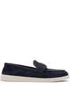 Triangle Logo Suede Leather Loafers Blue - PRADA - BALAAN 2