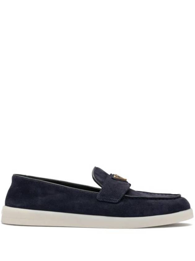 Triangle Logo Suede Leather Loafers Blue - PRADA - BALAAN 2