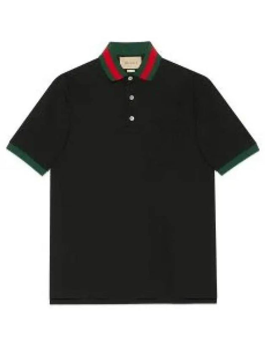 Web Web Collar Cotton Pique Polo Black 701735XJELJ1043 - GUCCI - BALAAN 2